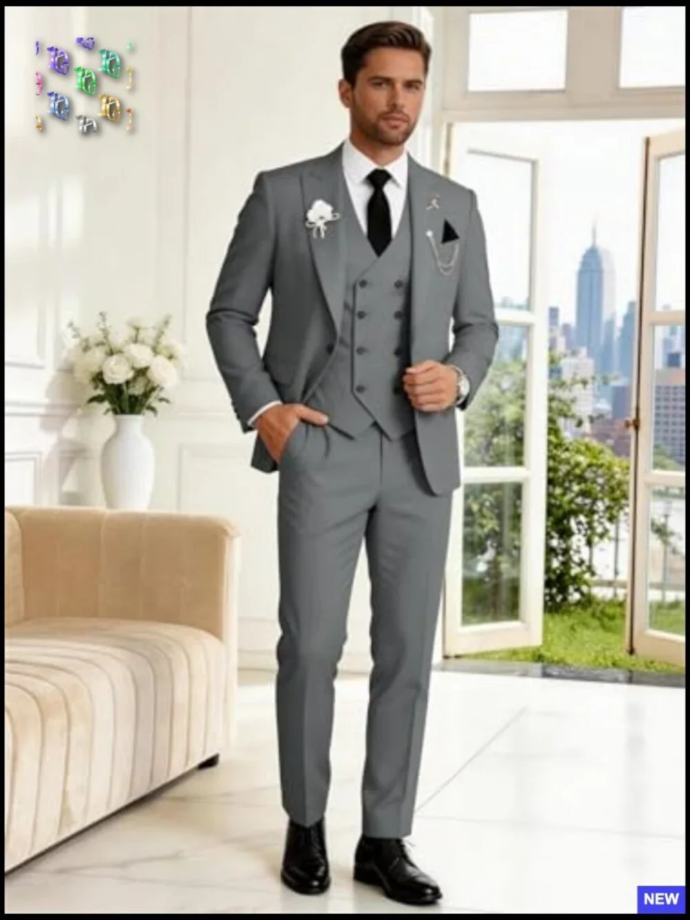 Slim Fit Double Breasted Three Piece Suit Formal Wedding Prom Dinner Party